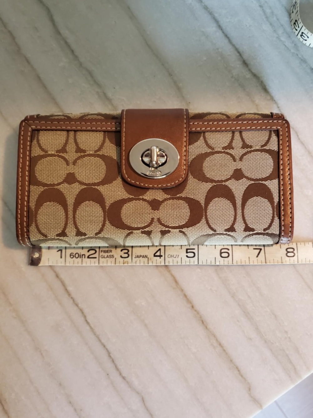 Coach Signature Turnlock Wallet in Brown and Cream - Picture 12 of 13
